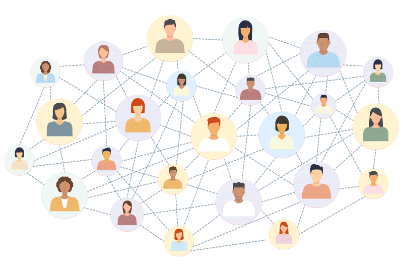 A network of people and highlighting individuals